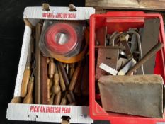 Chisels and other woodworking tools in two boxes