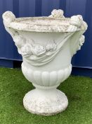 White painted composite stone garden urn planter