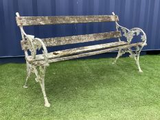 Cast metal and wood slatted garden bench