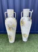 Pair terracotta tall garden urn vases with handles
