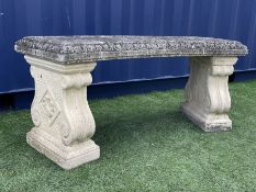 Weathered composite stone curved three piece garden bench