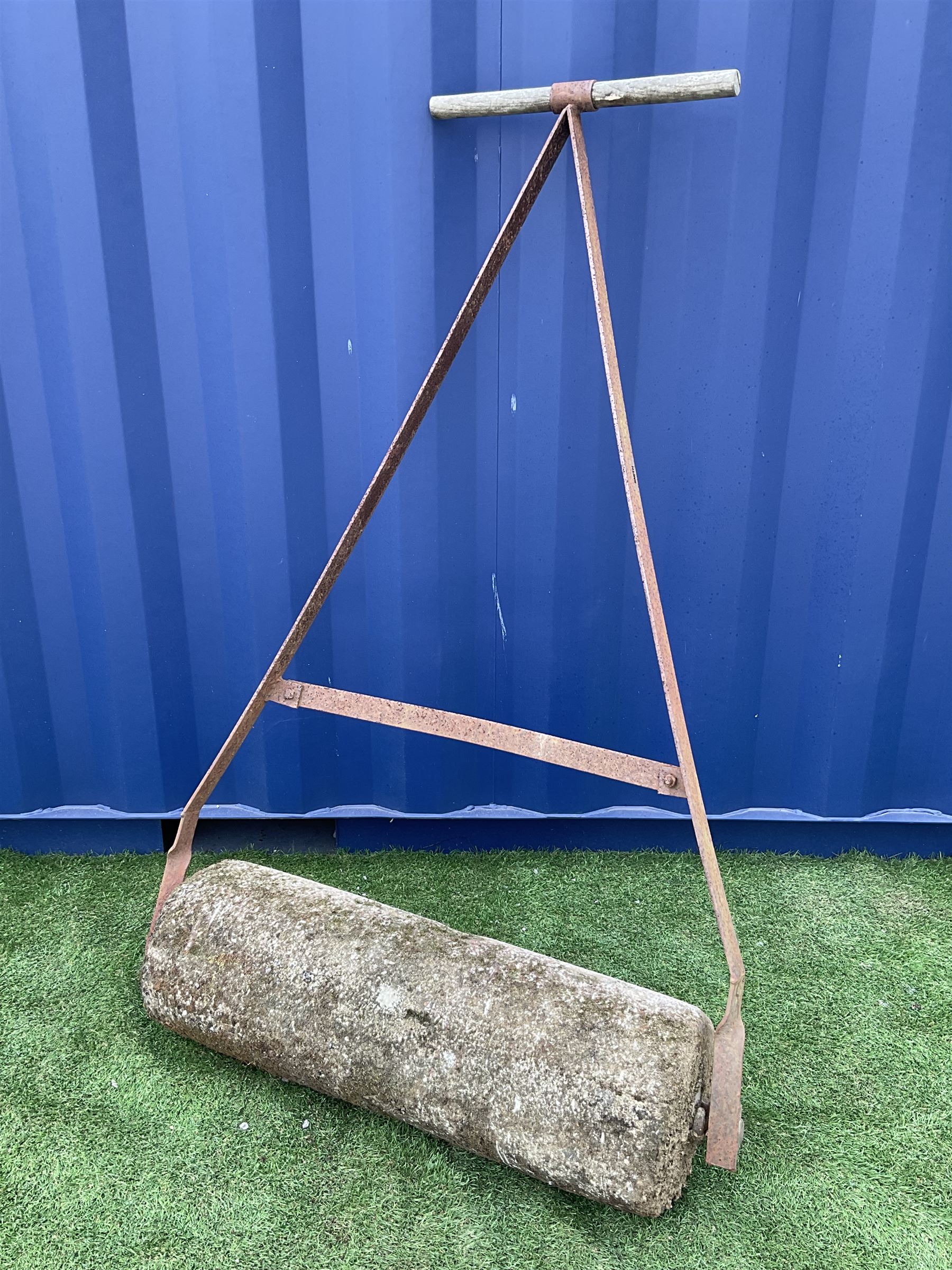 19th century stone and metal lawn roller
