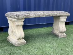 Weathered composite stone curved three piece garden bench