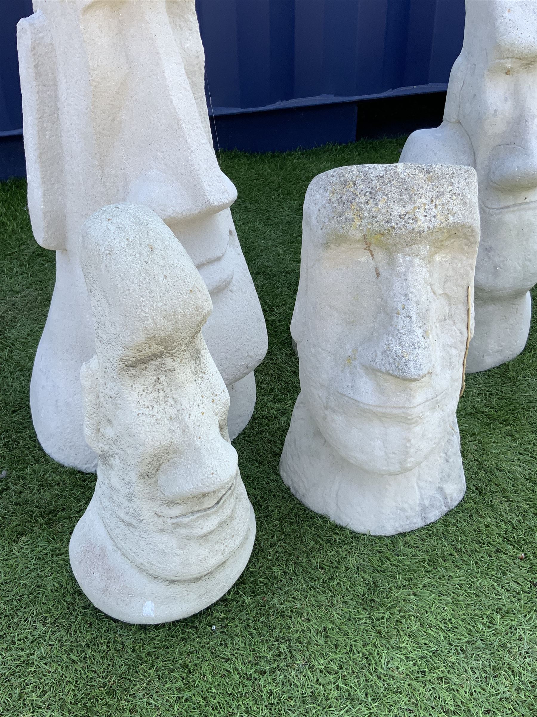 Collection of four composite stone Easter Island head statues - Image 2 of 2