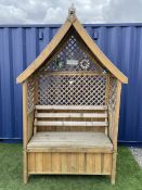 Pine garden seat with canopy top
