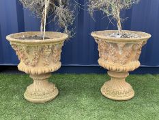 Pair composite stone garden planters