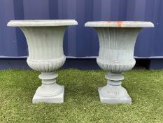 Pair cast iron Campana shaped urns