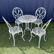 White finish cast metal garden table (D62cm