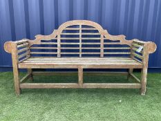 Lutyen style teak three seat garden bench