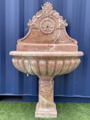 Italian style red and white veined marble wall water fountain