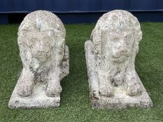 Pair composite stone garden recumbent lions