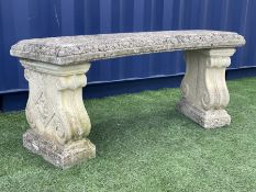 Weathered composite stone curved three piece garden bench