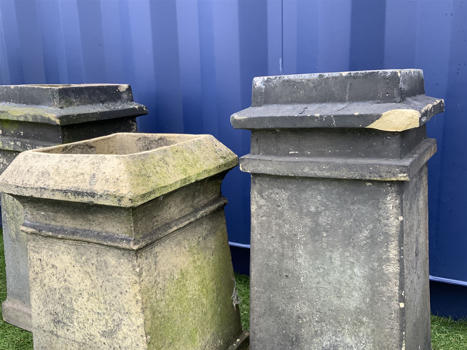 Three Victorian terracotta square tapered chimney pots - Image 3 of 3