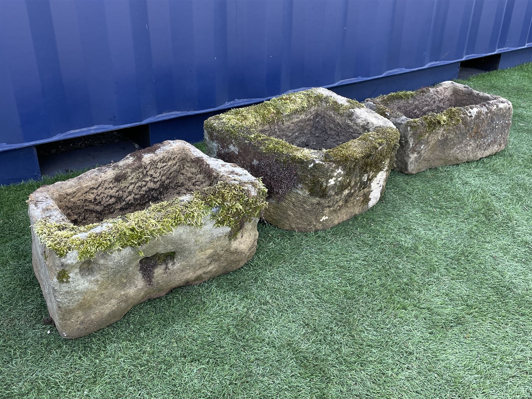 Three small 18th/19th century weathered sandstone trough/planters