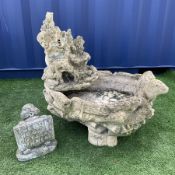 Composite stone naturalistic two piece garden water feature set with otters and logs (W58cm