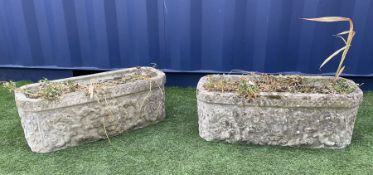 Pair rectangular composite stone garden planters