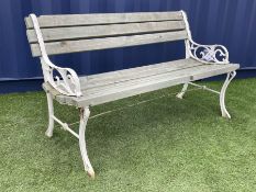 Metal and wood slatted garden bench