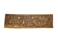 Timber panel carved with battle scene