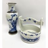 20th century oriental ceramic well with wave and bird decoration
