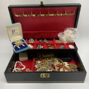 Collection of costume jewellery in a black jewellery box