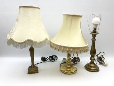 Three brass effect table lamps