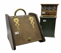 Wooden coal scuttle with metal detail H42cm