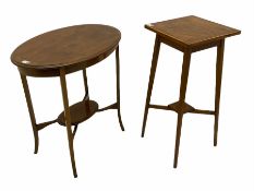 Edwardian mahogany table with square top and an early 20th century walnut occasional table with oval