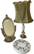 Onyx and gilt table lamp with olive green shade