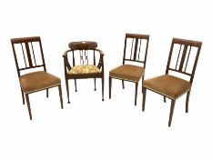 Three Edwardian mahogany inlaid bedroom chairs and a similar tub shaped chair (4)