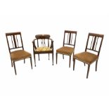 Three Edwardian mahogany inlaid bedroom chairs and a similar tub shaped chair (4)