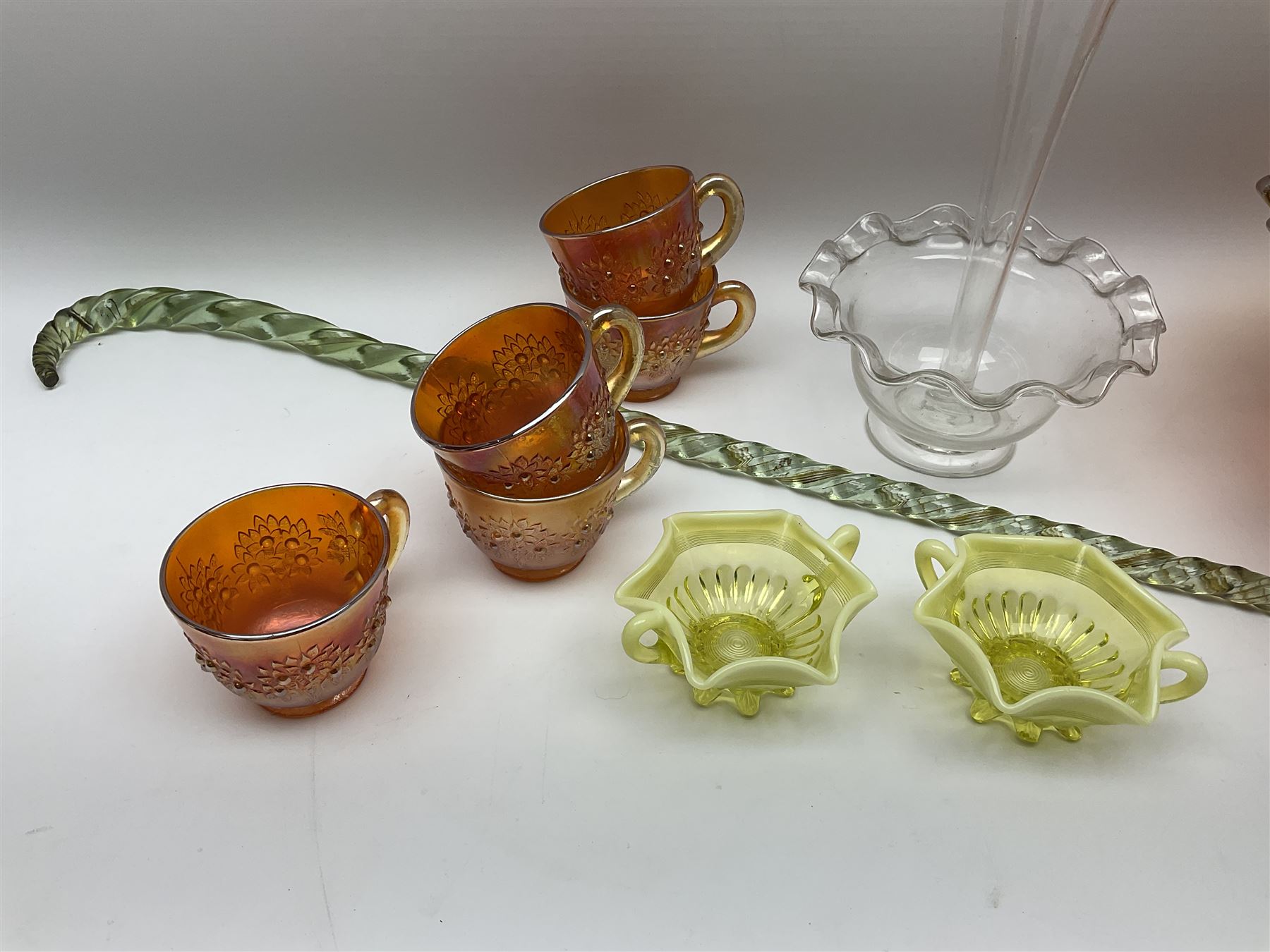 Amber carnival glass punch bowl and five cups with lustre finish - Image 2 of 2