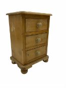 Small pine three drawer pedestal chest