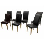 Seven high back leather dining chairs