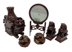 Group of carved Chinese carved wood and composite items