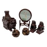 Group of carved Chinese carved wood and composite items