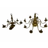 Two brass Dutch style chandeliers