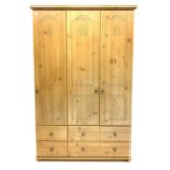 Pine finish triple combination wardrobe