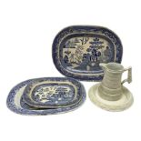 Three Victorian blue and white meat platters