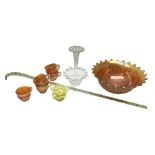 Amber carnival glass punch bowl and five cups with lustre finish