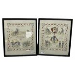 Two framed prints on linen