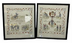 Two framed prints on linen