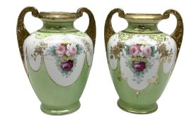 Pair of Noritake vase of baluster form with twin handles