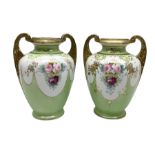 Pair of Noritake vase of baluster form with twin handles
