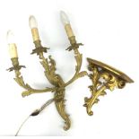 Rococo style gilt metal three branch wall sconce wall light