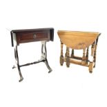 Small reproduction drop leaf table and a small pine drop leaf occasional table