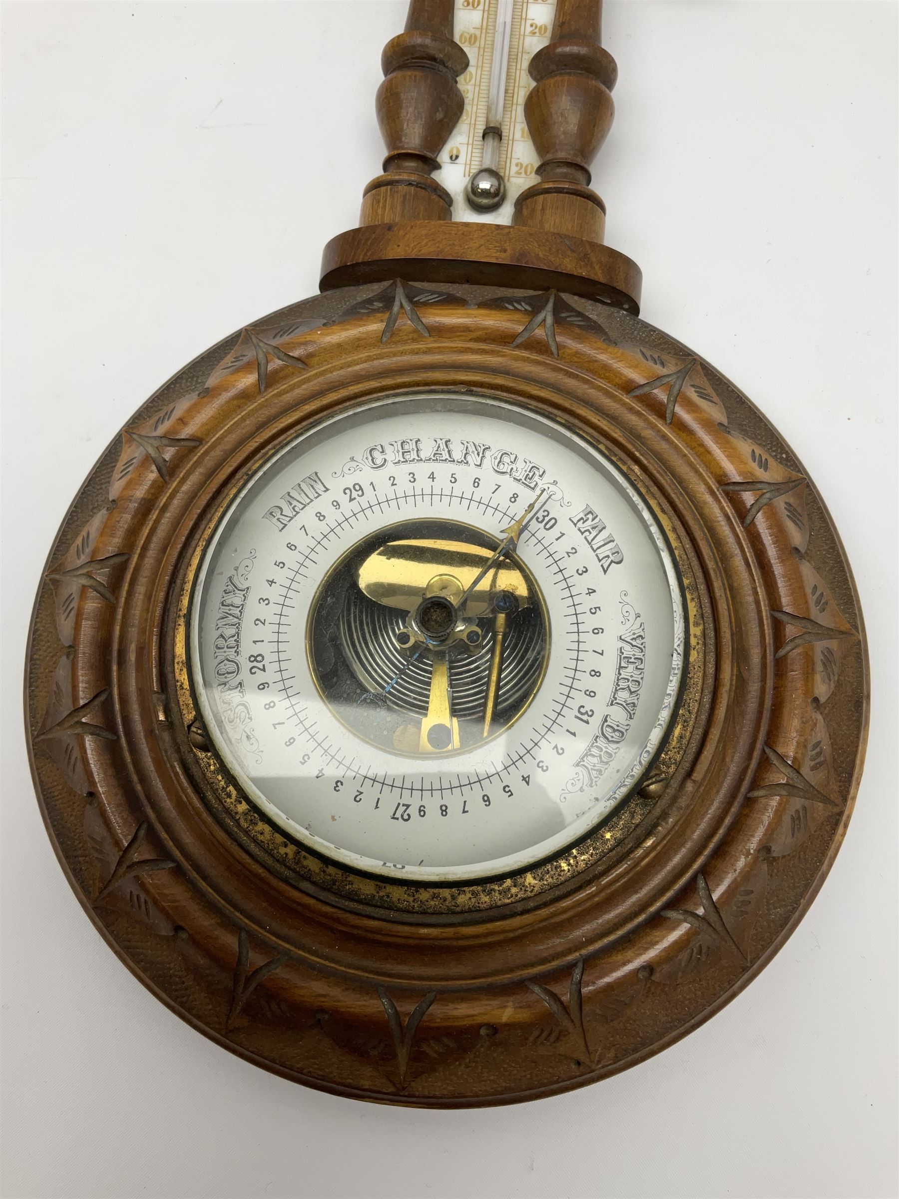 Small wheel barometer with thermometer - Image 2 of 3