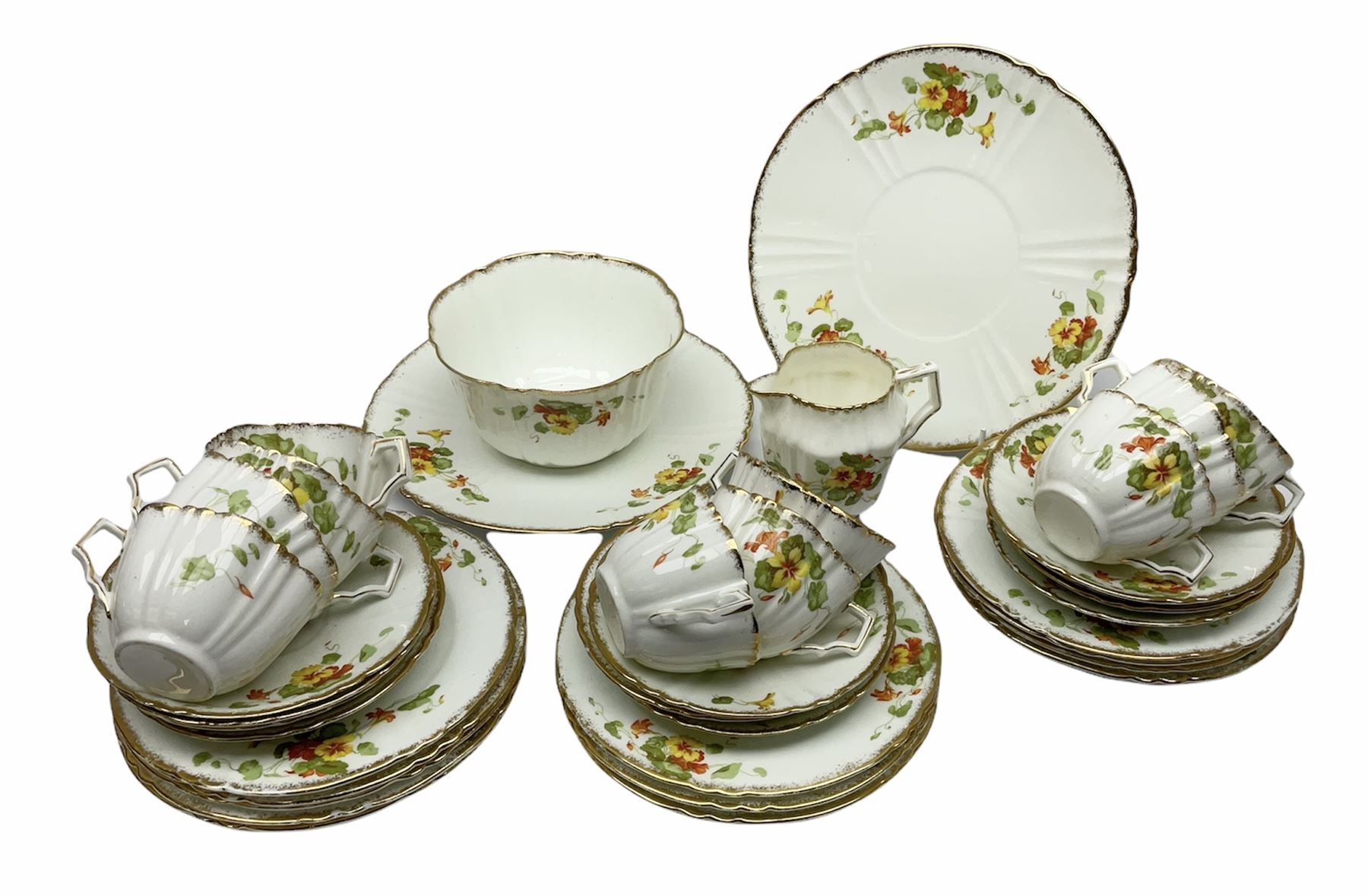 Tea set with printed decoration of nasturtium flowers