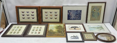 Collection of pastels and watercolours of animals etc