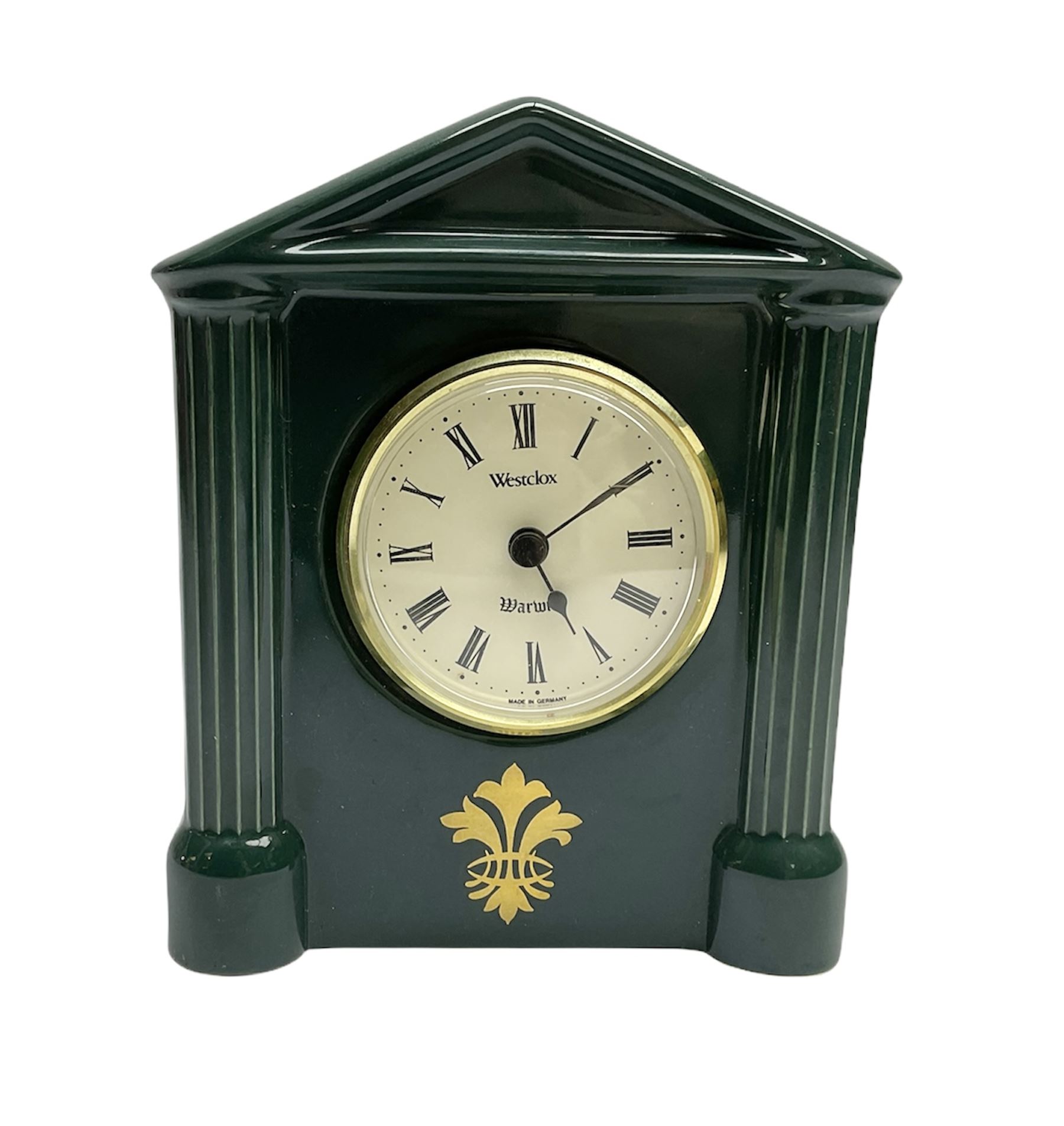 Hornsea emerald green Westclox Warwick ceramic mantel clock with battery operated movement