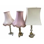 Three table lamps of onyx and gilt design with shades